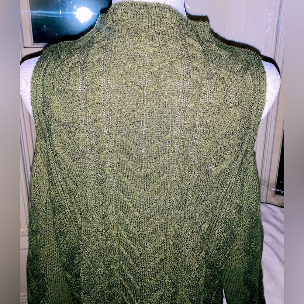 NY & Company Olive Green Knit Sweater with cold shoulders XL - Picture 3 of 10